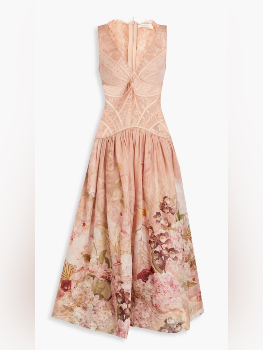 NWT Zimmermann Dress Dancer Paneled Pink Lace Floral Silk Linen Midi Dress US 10 - Picture 1 of 12